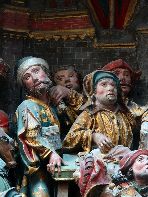 Jesus appears to the money lenders in the square polychrome reliefs gothic statues